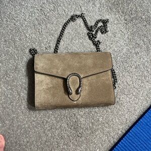 Gucci Tan Suede Crossbody Bag with Chain